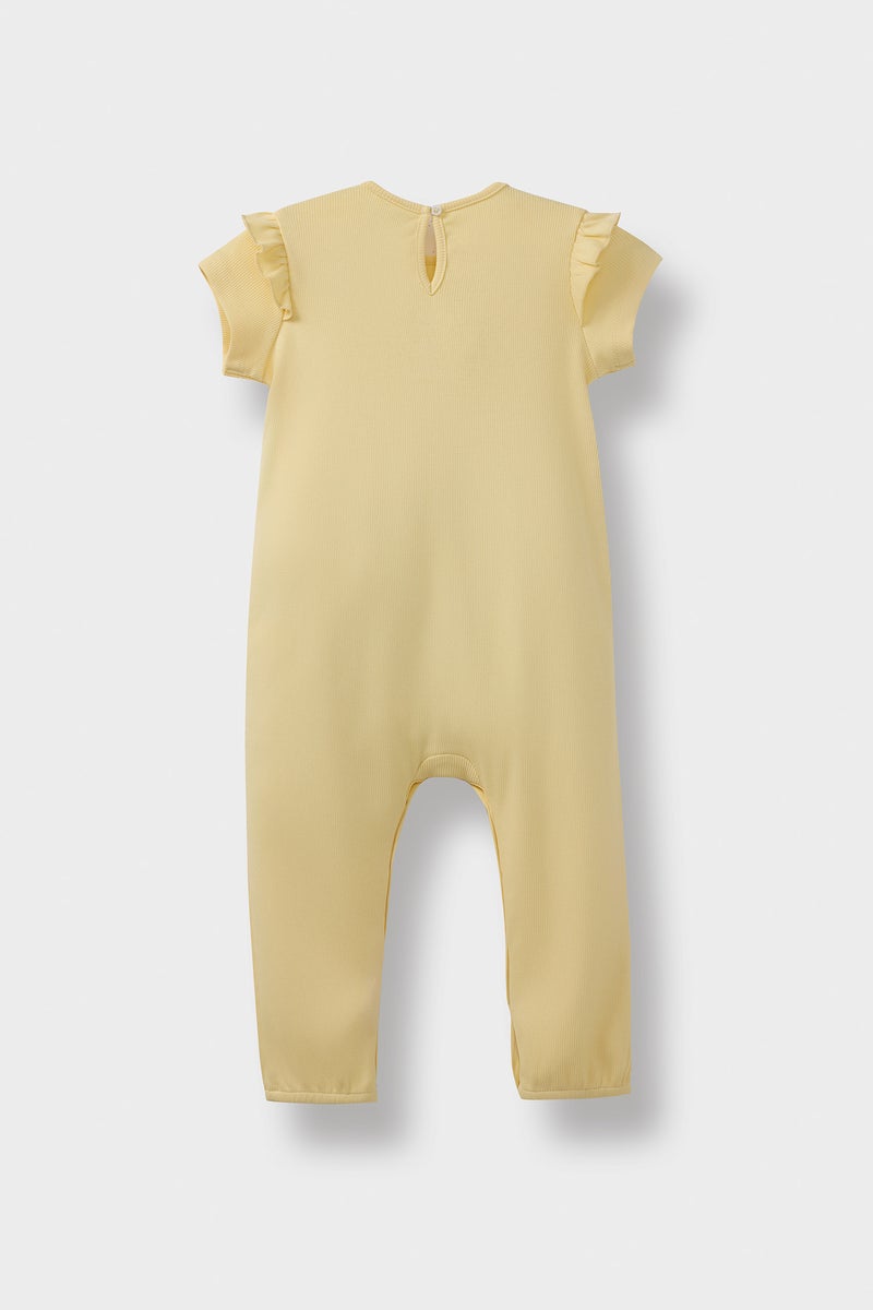DeFacto Yellow BabyGirl Baby Girl Newborn Printed Ribbed Camisole Jumpsuit Casual - Image 3